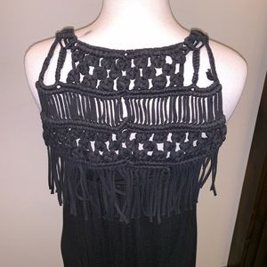 Free People Woo Black Macrame Maxi Dress